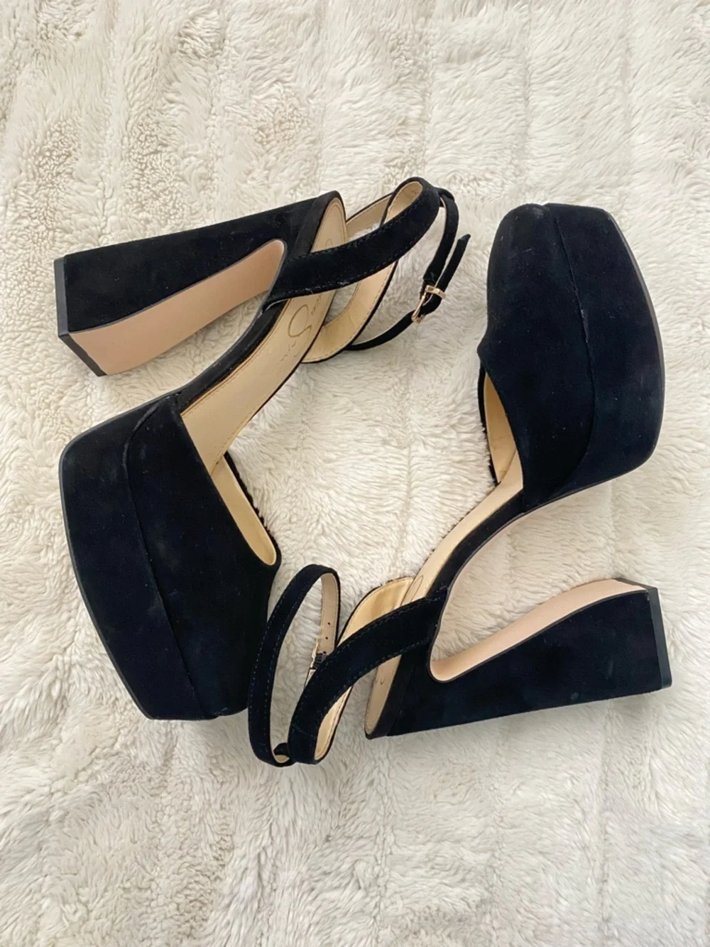 Jessica Simpson Black Suede Platform Block Heels with Ankle Strap Size 8.5